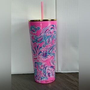 Gently used Lilly Pulitzer 24 oz straw tumbler jellyfish pink purple